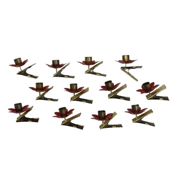 12 Vintage Red Pointsettia Flower Metal Candle Clips Christmas Tree Decoration - Picture 8 of 10